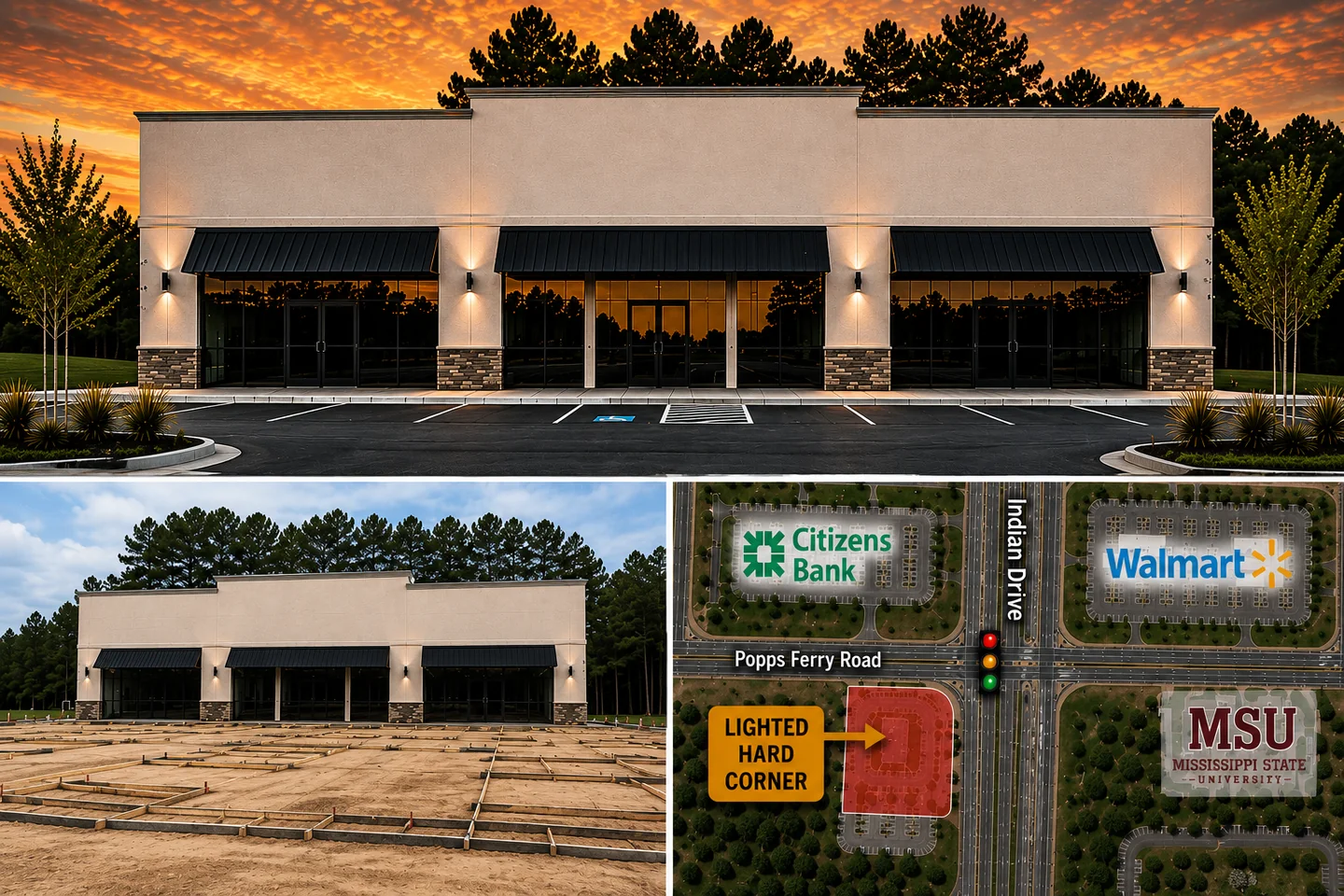 Aerial photo of Popps Ferry Road and Indian Drive in Biloxi, Mississippi, For Lease — commercial real estate opportunity